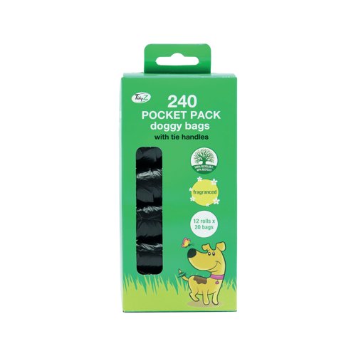 Tidyz Pocket Pack Fragranced Doggy Bag with Tie Handles (Pack of 12) 548612
