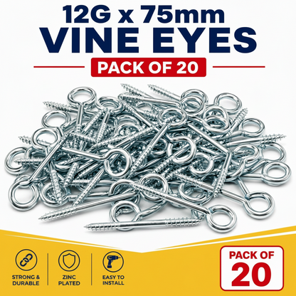 Stainless Steel Vine Eyes | Wood Screw Eye | 75mm | 1 x 20 Pack