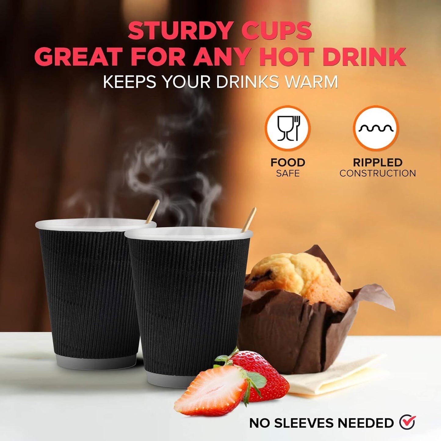 Belgravia 25cl/8oz Triple Walled Black Ripple Cups 25's
