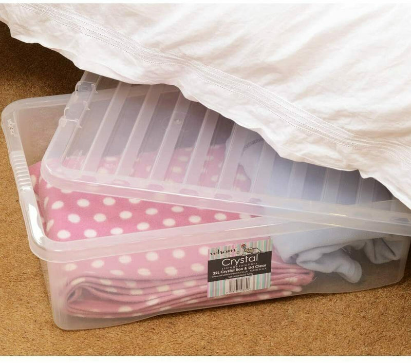 Wham Crystal Clear Plastic Storage Box 32 Litre Ideal Under Bed Storage