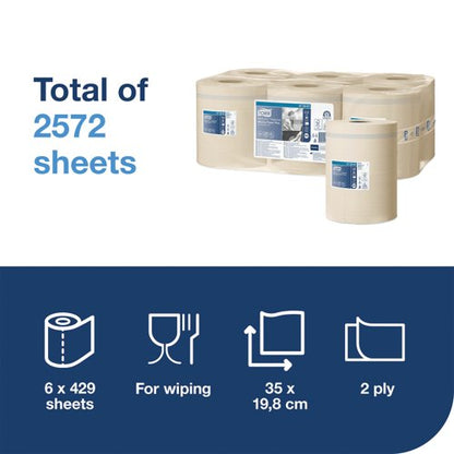 Tork 2-Ply M4 Reflex Wiping Paper Roll Plus Natural Pack of 6 473481