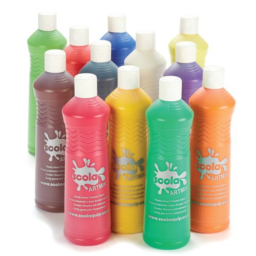 SCOLA Creative Art Products Ltd Ready Mixed Paint 600ml Assorted (Pack of 12) AR10146