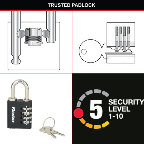 Master Lock Combi Padlock With Override Key Black 7641EURDBLK