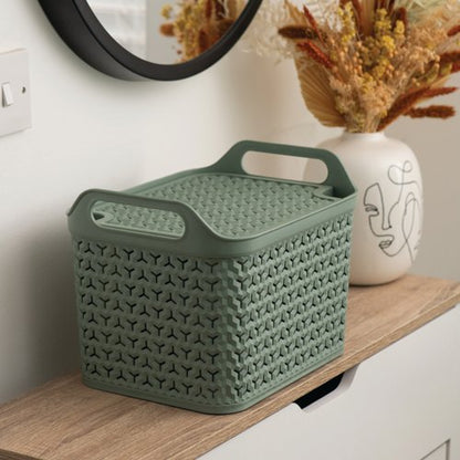 Strata Medium Urban Store Basket with Lid 14L Green XW123-LPG-VW