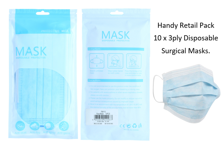 Disposable Surgical/Face 3 Ply Mask Retail 20-Pack