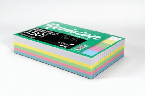 Silvine Revision Presentation Cards Unbound 150 Cards Ruled A6 Assorted (Pack of 8) LUX64MIX