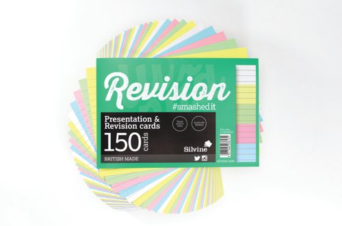 Silvine Revision Presentation Cards Unbound 150 Cards Ruled A6 Assorted (Pack of 8) LUX64MIX
