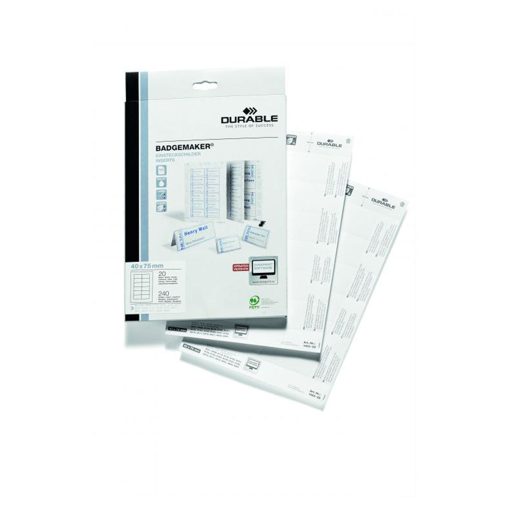 Durable 40x75mm Badgemaker Inserts Pack 240's - UK BUSINESS SUPPLIES