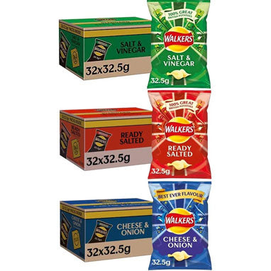 Walkers Crisps Multipack 96 Pack (Ready Salted, Salt & Vinegar, Cheese & Onion)