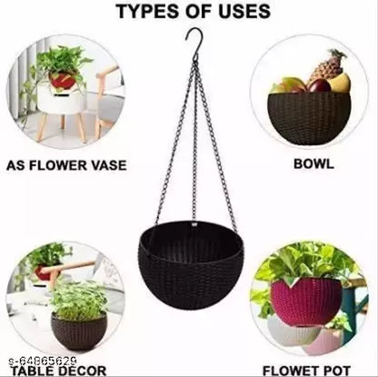Fixtures Brown Rattan Effect Hanging Basket LARGE 25cm x 16cm
