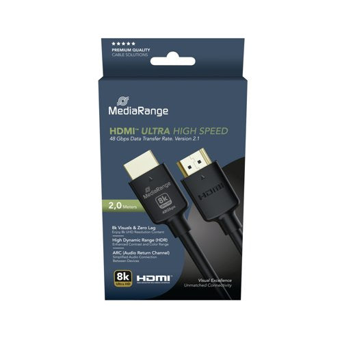 Mediarange HDMI Ultra High Speed Ethernet Cable V2.1 48Gbps 2m Black MRCS220