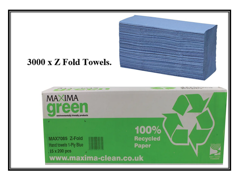 Maxima Z-Fold 1 Ply Blue Hand Towels 12 x 250's {3000} - GARDEN & PET SUPPLIES