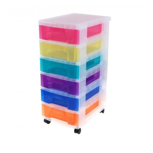 Really Useful Storage Boxes 6 x 7 Litre Clear Tower Rainbow Drawers - Garden & Pet Supplies