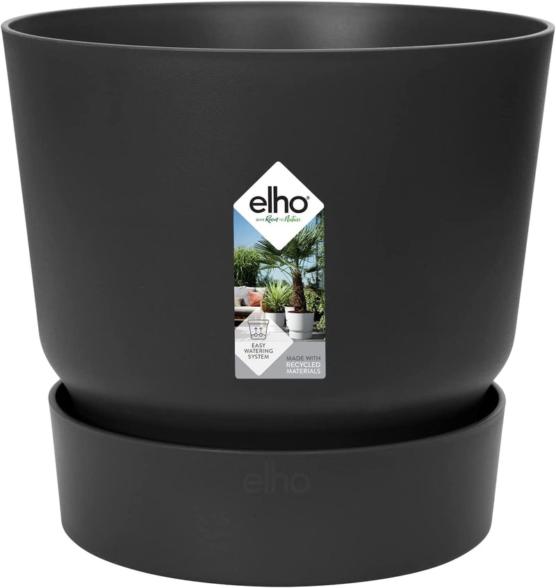 Elho Greenville Round Pot & Base LIVING BLACK 30cm