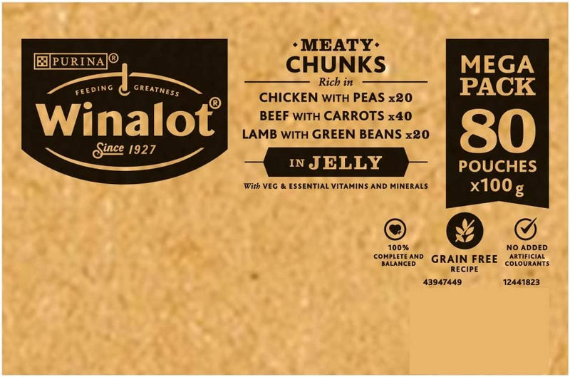 Winalot Wet Dog Food Meaty Chunks in Jelly 80 x 100g