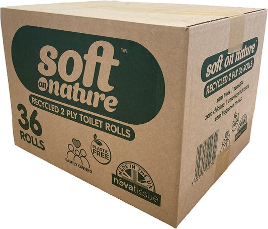 Soft on Nature Eco Toilet Rolls 2Ply Sustainable Tissue, Recycled, Plastic Free, UK Made {36's}