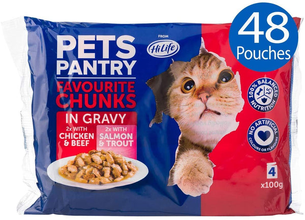 Hilife Pets Pantry Cat Food Favourite Chunks in Gravy, 48 x 100g Pouches - Garden & Pet Supplies