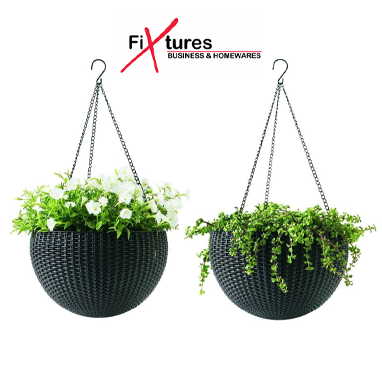 Fixtures Black Rattan Effect Hanging Basket LARGE 25cm x 16cm {Twin Pack} - GARDEN & PET SUPPLIES