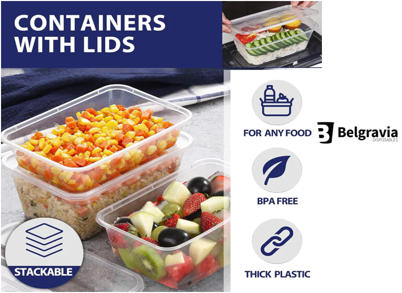Belgravia Microwave Food Containers & Lids Size: 500ml-1000ml {50-1000 Units}