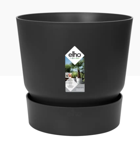 GARDEN & PET SUPPLIES - Elho Greenville Round Pot & Base LIVING BLACK 16cm