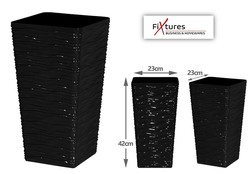 GARDEN AND PET SUPPLIES - Fixtures Glaze Wave MEDIUM Planter {Black}