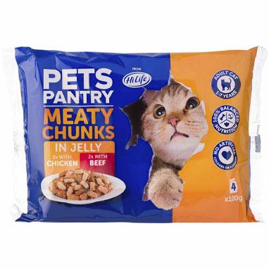 GARDEN & PET SUPPLIES - HiLife Wet Cat Food Pets Pantry Meaty Chunks in Jelly 4 x 100g