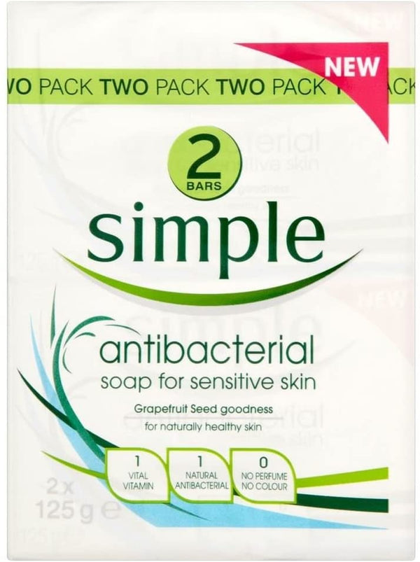 Simple Antibacterial Soap for Sensitive Skin (2x125g Bars) - GARDEN & PET SUPPLIES