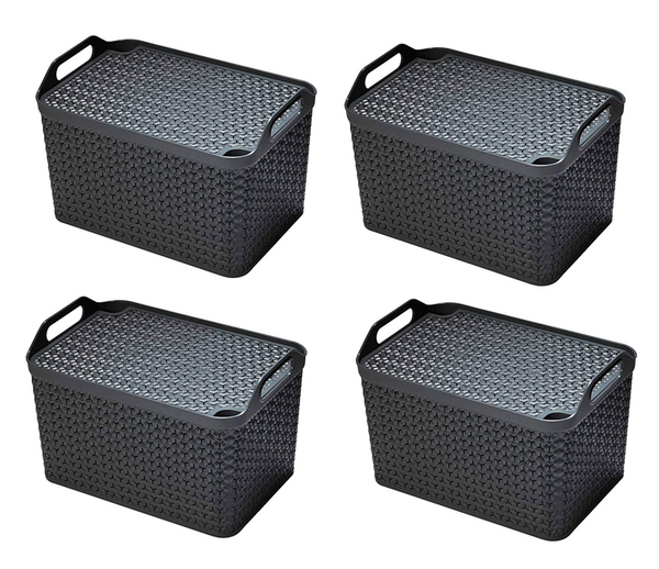 GARDEN & PET SUPPLIES - Strata Charcoal Grey Small Handy Basket With Lid {4 Pack}
