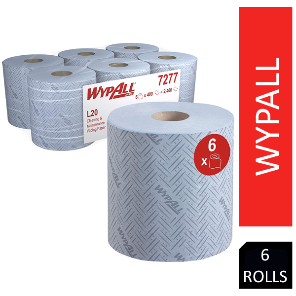 GARDEN & PET SUPPLIES - WypAll L20 Cleaning and Maintenance Wiping Paper 7278 - 2 Ply Centrefeed Rolls - 6 Rolls x 400 White Paper Wipers (2,400 Total)