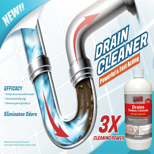 Knock Out New Drains Toilets & Urinals Non Acidic Unblocker 1L