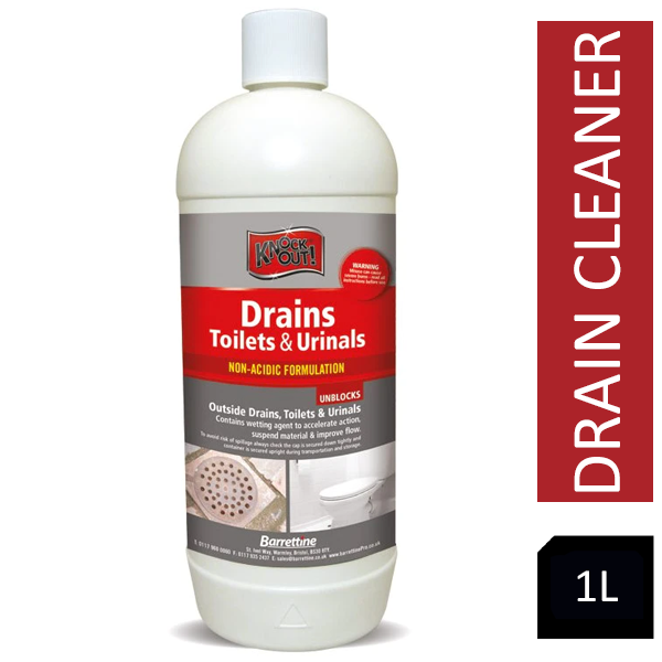 Knock Out New Drains Toilets & Urinals Non Acidic Unblocker 1L