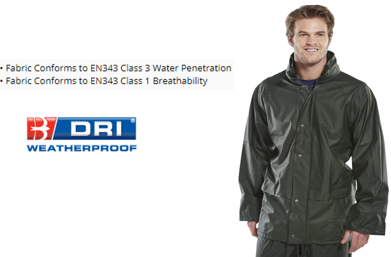 Olive Green B-Dri Super Weatherproof Jacket {with Concealed Hood} Class 3 Water Penetration {All Sizes} - GARDEN & PET SUPPLIES
