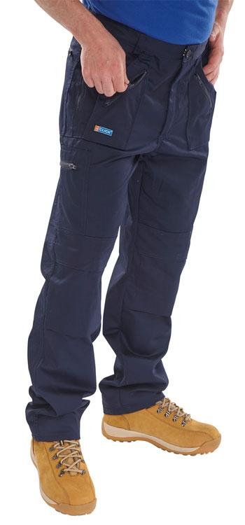 B-Click Workwear Navy 34 Action Work Trousers {All Sizes} - GARDEN & PET SUPPLIES
