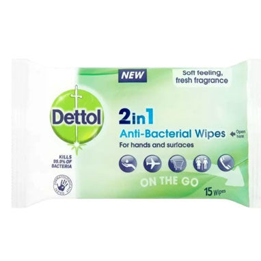 Dettol 2in1 Antibacterial Wipes 15's - GARDEN & PET SUPPLIES