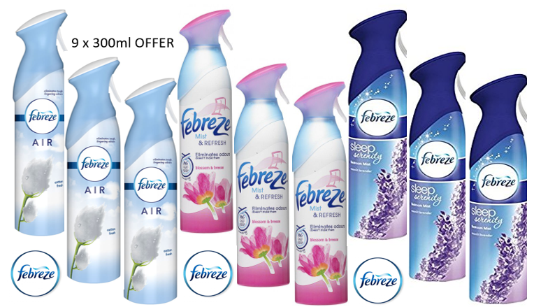 Febreze Multi Pack Offer 9 x 300ml Blossom {3} ,Cotton {3} ,Moonlit Lavender {3} - Garden & Pet Supplies