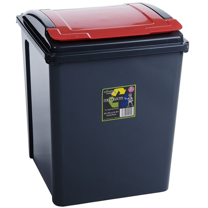 GARDEN & PET SUPPLIES - Red 50 Litre Plastic Waste Bin High Quality with Flap Lid by Wham