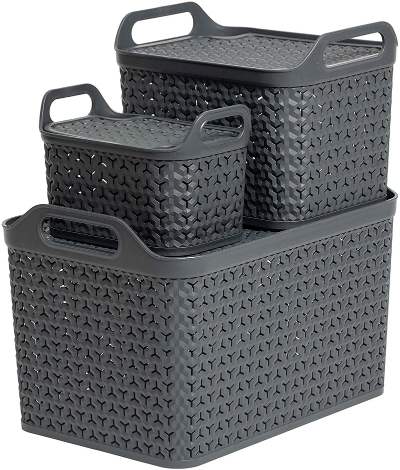 GARDEN & PET SUPPLIES - Strata Charcoal Grey 3-Pack Set  Handy Basket With Lid S/M/L