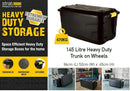 Strata Heavy Duty Storage Trunk On Wheels Black Plastic 145L