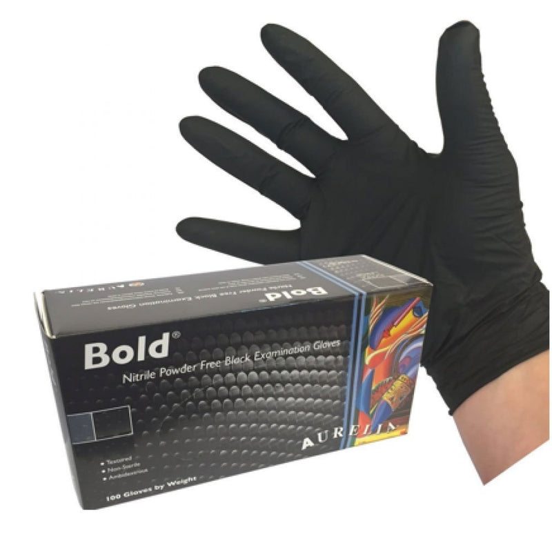 Aurelia Bold Powder Free Medical Grade Nitrile Gloves 100 x Black, Size LARGE {73998} - Garden & Pet Supplies